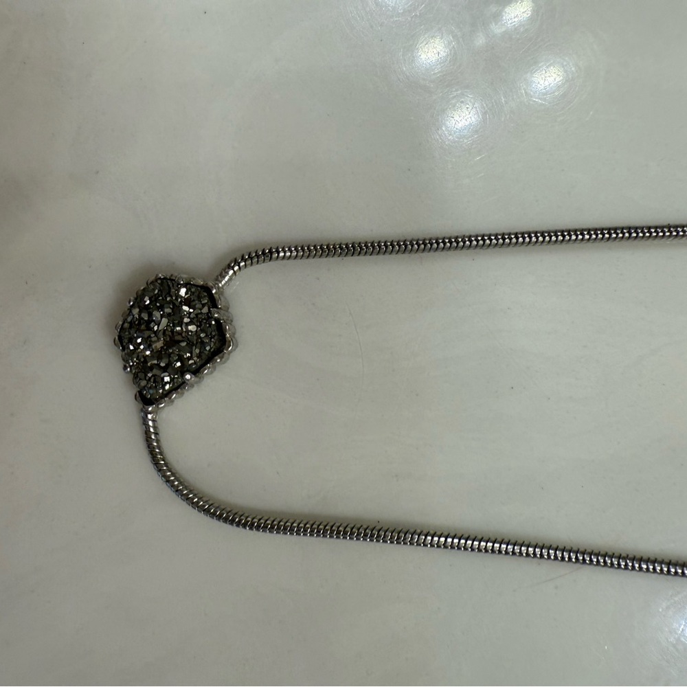 Kendra Scott Silver Necklace with Black Pendant
